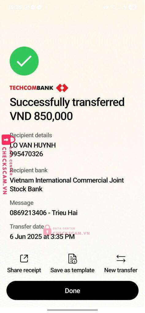 995470326 Lo Van Huynh VIB bị cảnh báo lừa đảo scam