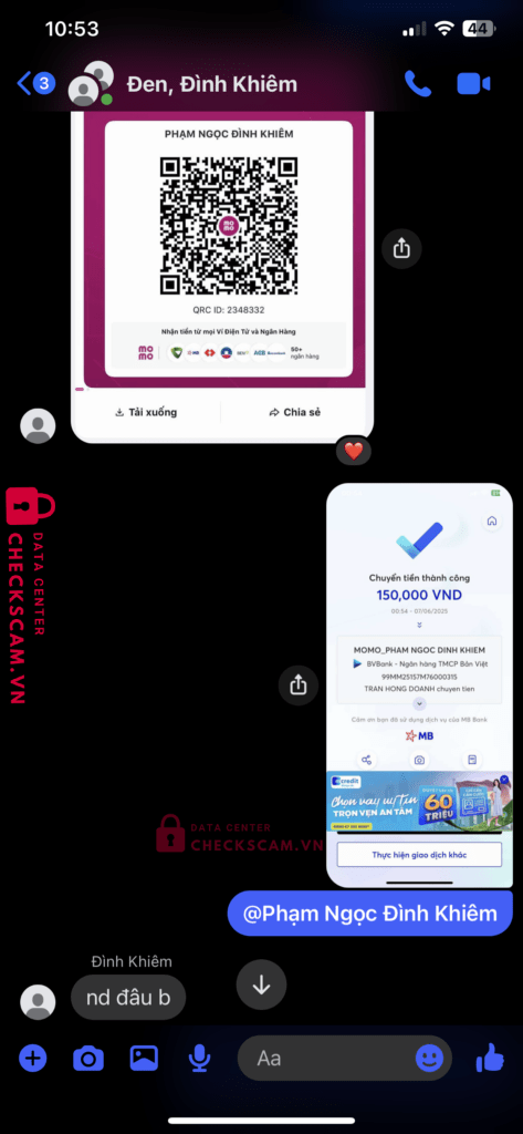 99MM25157M76000315 Pham Ngoc Dinh Khiem BV BANK bị cảnh báo lừa đảo scam