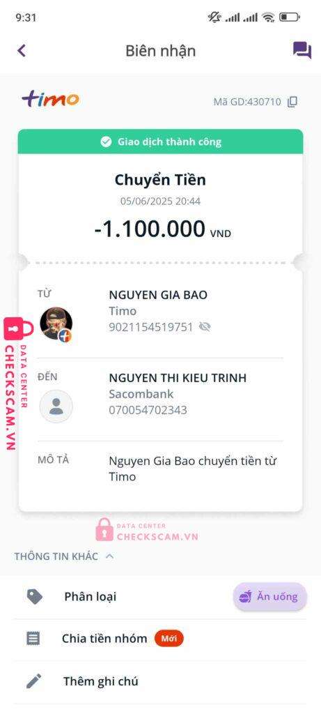 070054702343 Nguyen Thi Kieu Trinh Sacombank bị cảnh báo lừa đảo scam