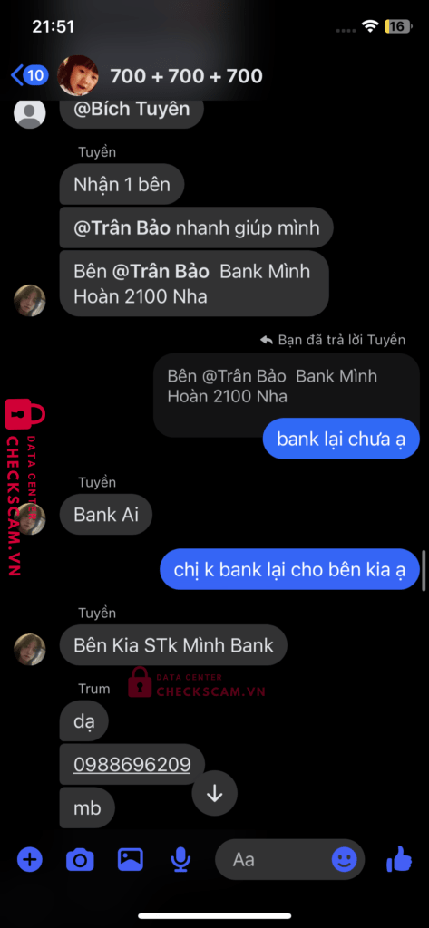 99MM25236M07000090 Tran Ngoc Bich Tuyen BV BANK bị cảnh báo lừa đảo scam