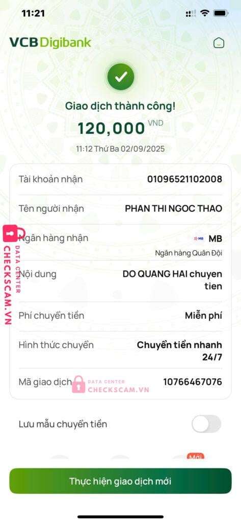 01096521102008 Phan Thi Ngoc Thao MB bị cảnh báo lừa đảo scam