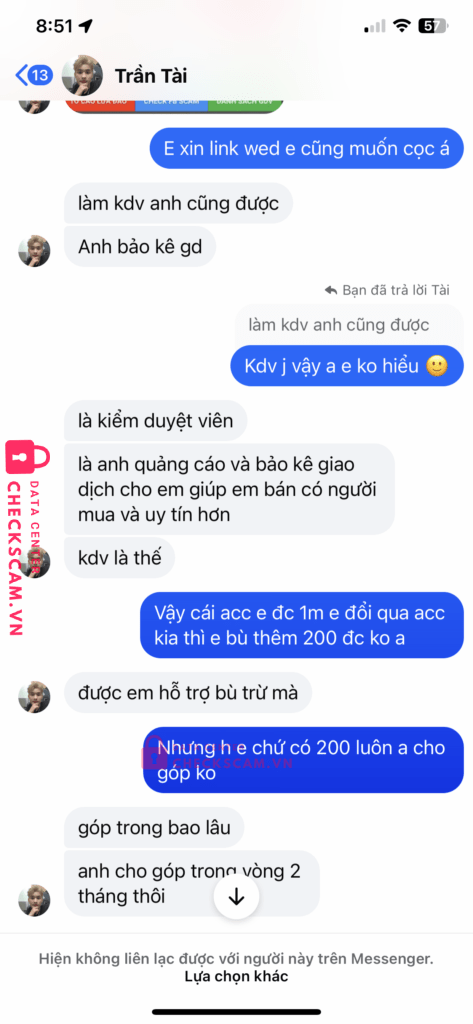 01361111319999 Tran Duc Tai MB bị cảnh báo lừa đảo scam