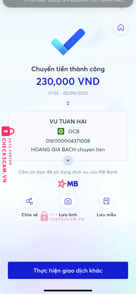 0161100004371008 Vu Tuan Hai OCB bị cảnh báo lừa đảo scam