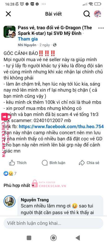 02401012007 Vuong Ho Le Hieu MB bị cảnh báo lừa đảo scam