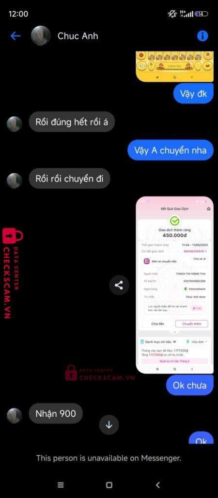 0321000682296 Thach Thi Hong Thu VCB bị cảnh báo lừa đảo scam