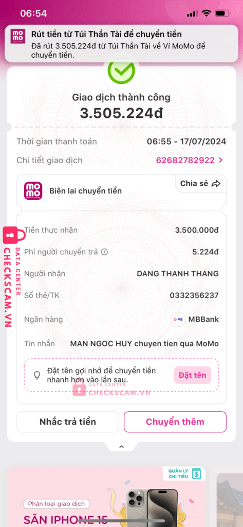 0332356237 Dang Thanh Thang MB bị cảnh báo lừa đảo scam