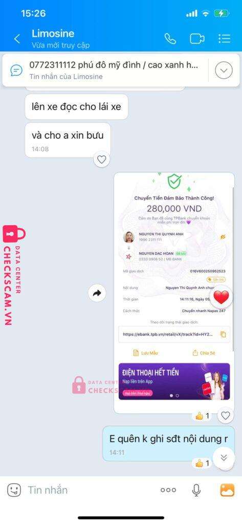 0333090852 Nguyen Dac Hoan MB bị cảnh báo lừa đảo scam