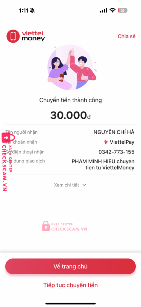 0342773155 Nguyen Chi Ha Viettel Pay bị cảnh báo lừa đảo scam