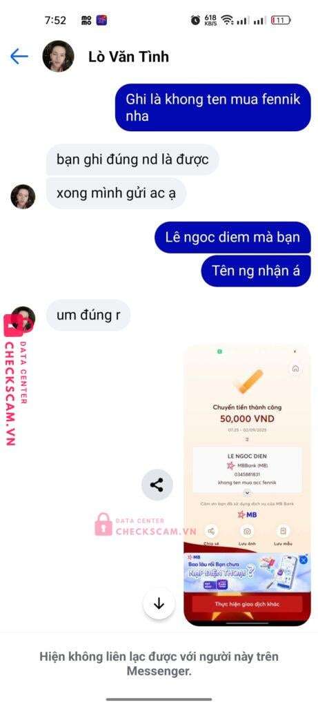 0345881831 Le Ngoc Dien MB bị cảnh báo lừa đảo scam