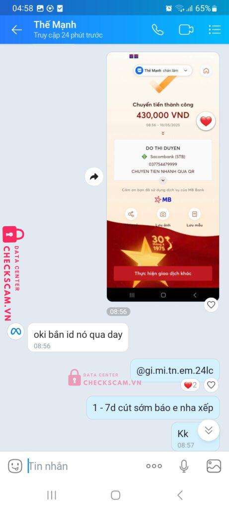 037754479999 Do Thi Duyen Sacombank bị cảnh báo lừa đảo scam