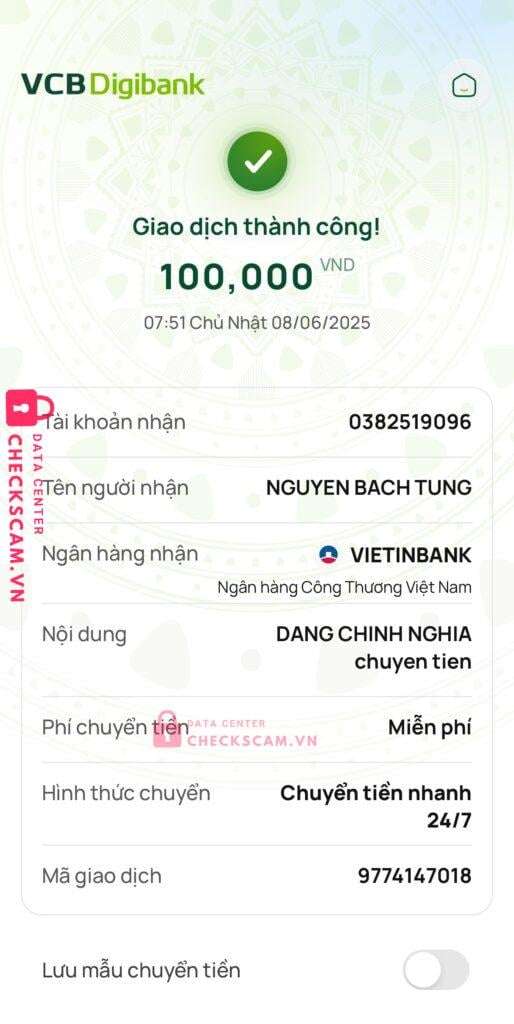0382519096 Nguyen Bach Tung Vietinbank bị cảnh báo lừa đảo scam