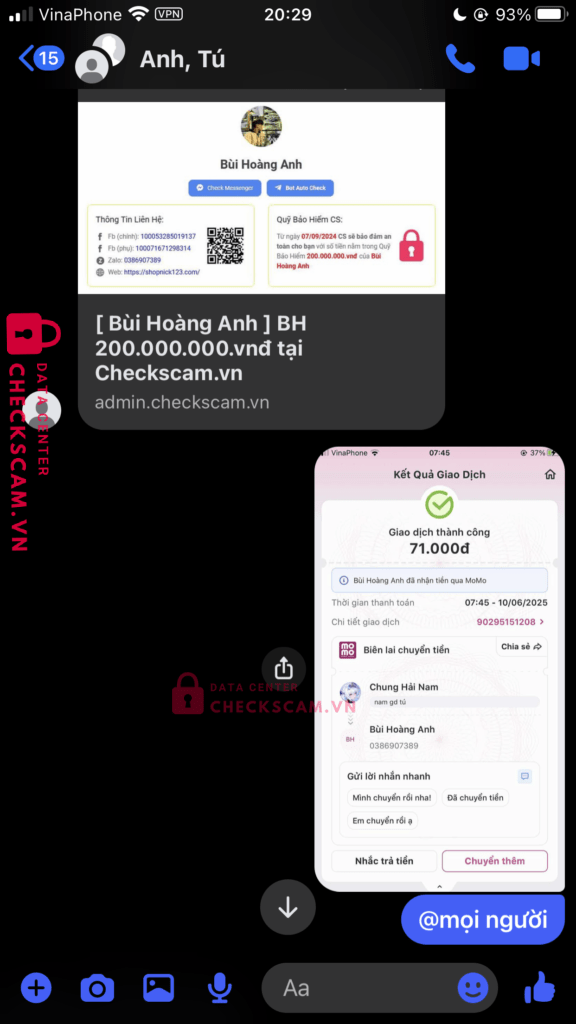 0386907389 Bui Hoang Anh Momo bị cảnh báo lừa đảo scam