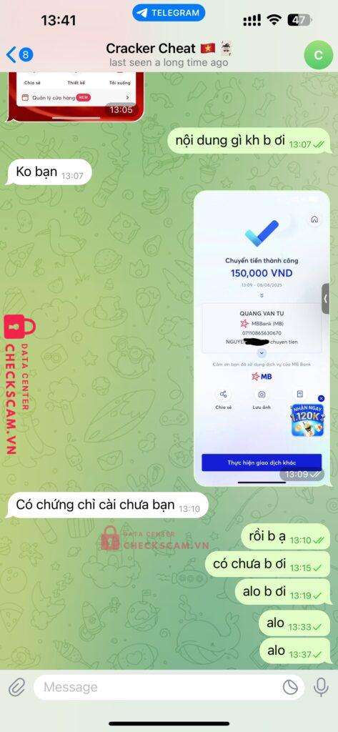 07110865630670 Quang Van Tu MB bị cảnh báo lừa đảo scam