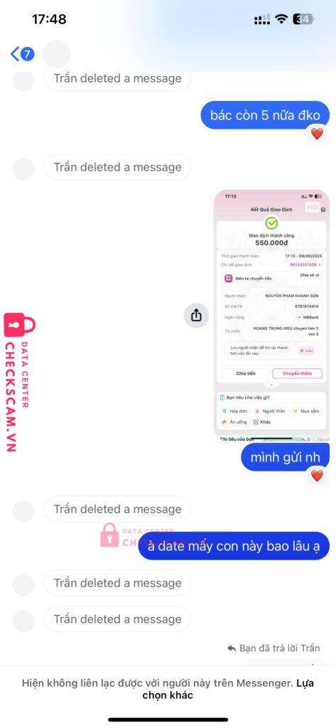 0767674918 Nguyen Pham Khanh Son MB bị cảnh báo lừa đảo scam