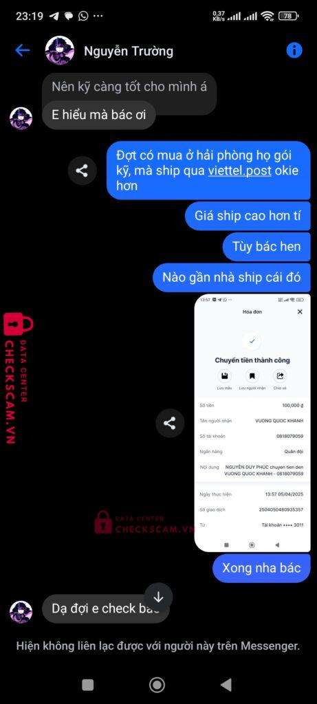 0818079059 Vuong Quoc Khanh MB bị cảnh báo lừa đảo scam