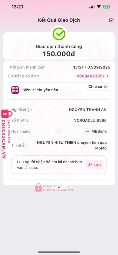 0866513426 Nguyen Thanh An MB bị cảnh báo lừa đảo scam
