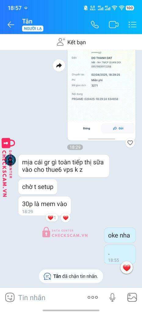 09578850172208 Do Thanh Dat MB bị cảnh báo lừa đảo scam
