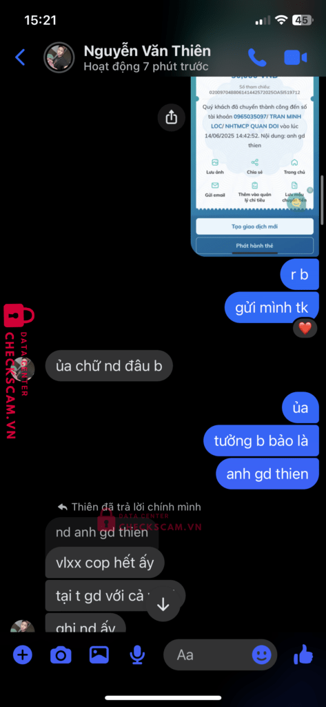 0965035097 Tran Minh Loc MB bị cảnh báo lừa đảo scam