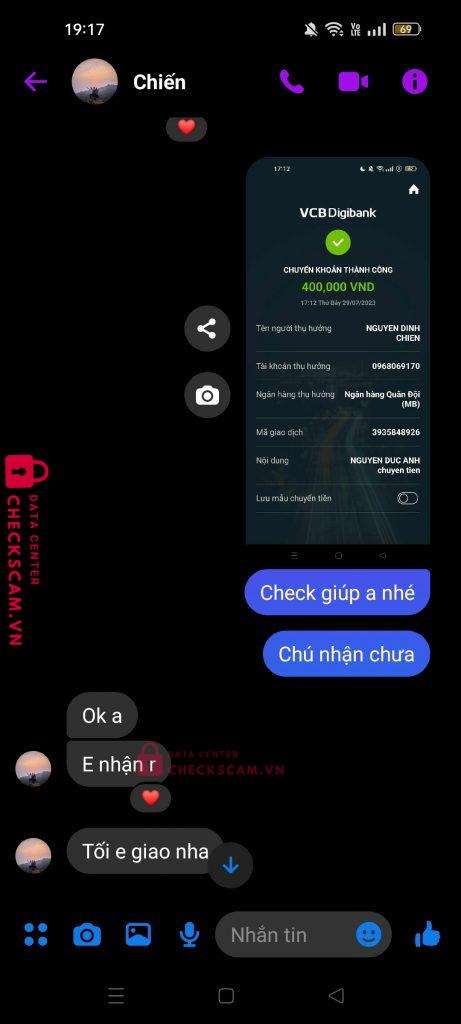 0968069170 Nguyen Dinh Chien MB bị cảnh báo lừa đảo scam