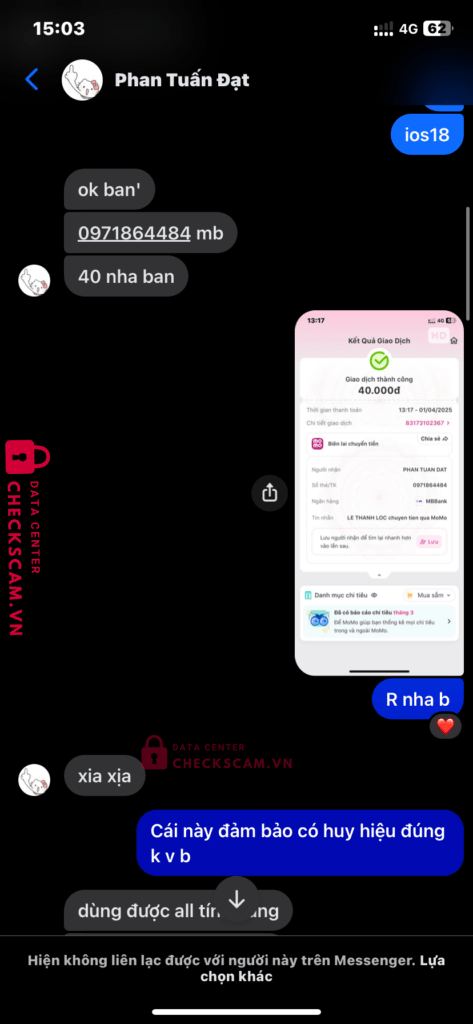 0971864484 Phan Tuan Dat MB bị cảnh báo lừa đảo scam