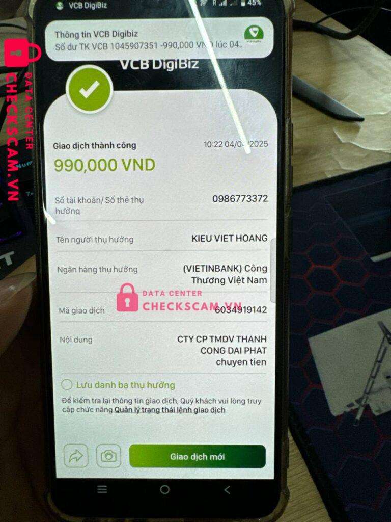 0986773372 Kieu Viet Hoang Vietinbank bị cảnh báo lừa đảo scam