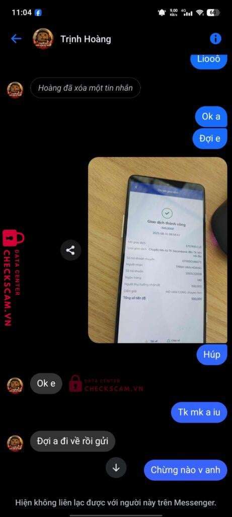 1003132008 Trinh Van Hoang MB bị cảnh báo lừa đảo scam