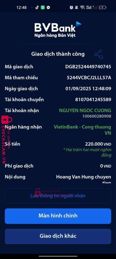 100600280908 Nguyen Ngoc Cuong Vietinbank bị cảnh báo lừa đảo scam