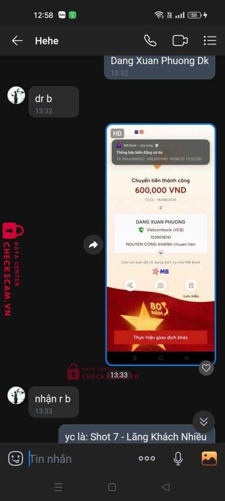 1039018741 Dang Xuan Phuong VCB bị cảnh báo lừa đảo scam