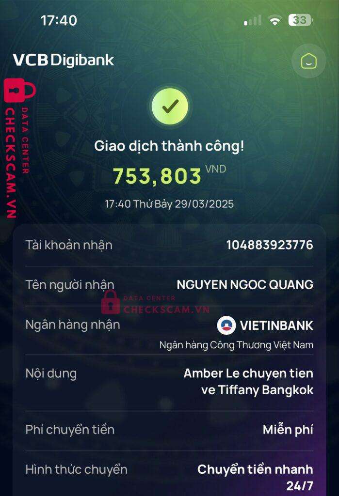 104883923776 Nguyen Ngoc Quang Vietinbank bị cảnh báo lừa đảo scam