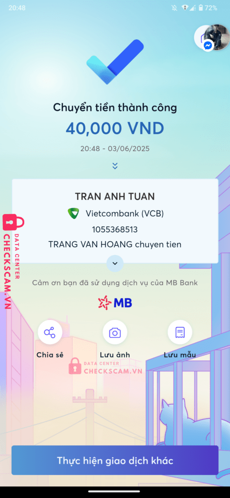 1055368513 Tran Anh Tuan VCB bị cảnh báo lừa đảo scam