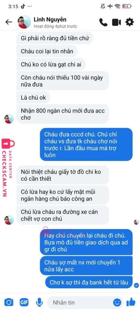 1056801807 Nguyen Van Linh VCB bị cảnh báo lừa đảo scam