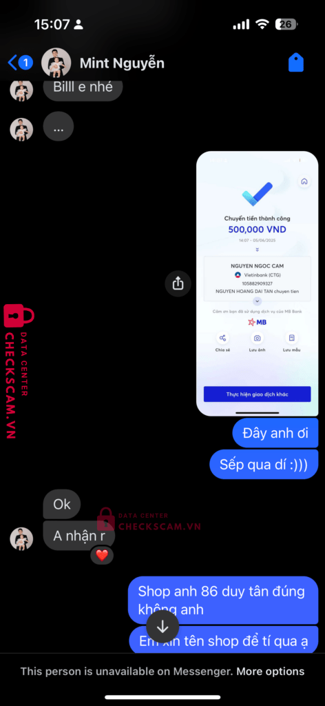 105882909327 Nguyen Ngoc Cam Vietinbank bị cảnh báo lừa đảo scam