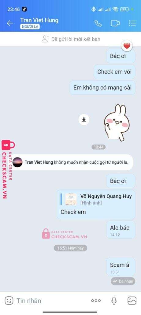 1058927657 Tran Viet Hung VCB bị cảnh báo lừa đảo scam