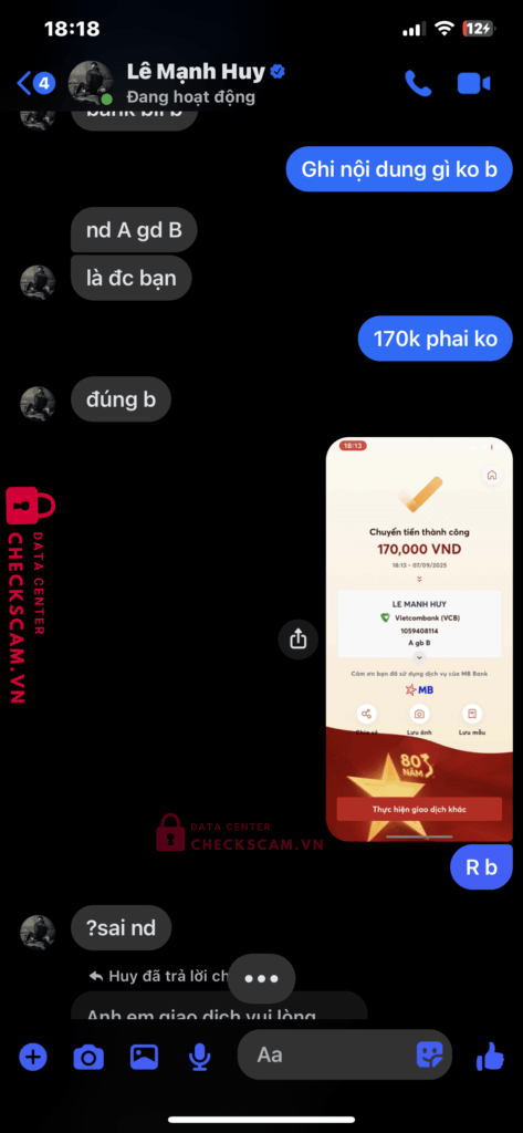 1059408114 Le Manh Huy VCB bị cảnh báo lừa đảo scam