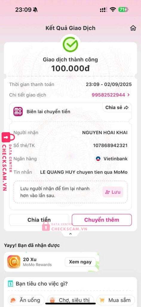 107868942321 Nguyen Hoai Khai Vietinbank bị cảnh báo lừa đảo scam
