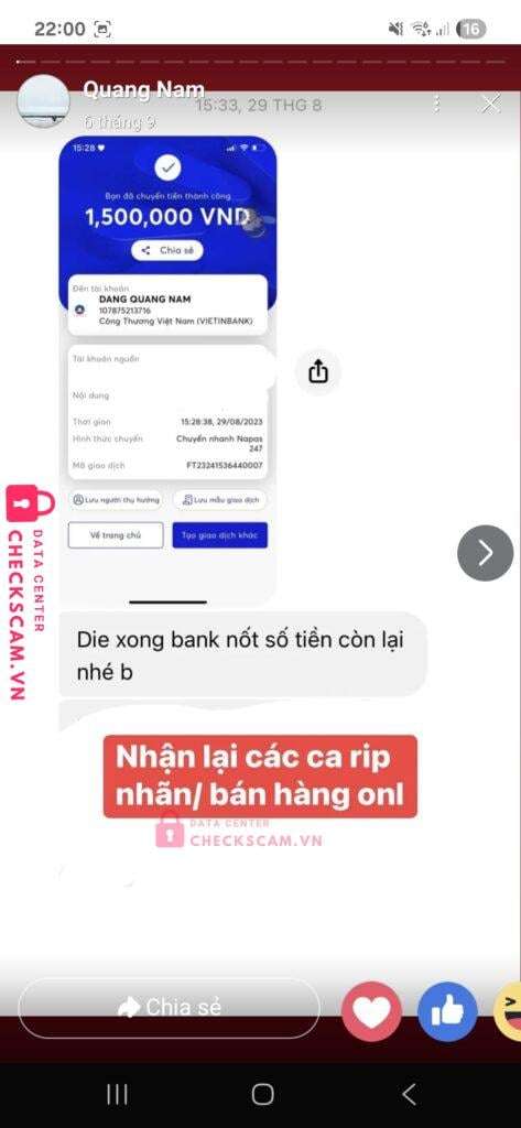 107875213716 Dang Quang Nam Vietinbank bị cảnh báo lừa đảo scam