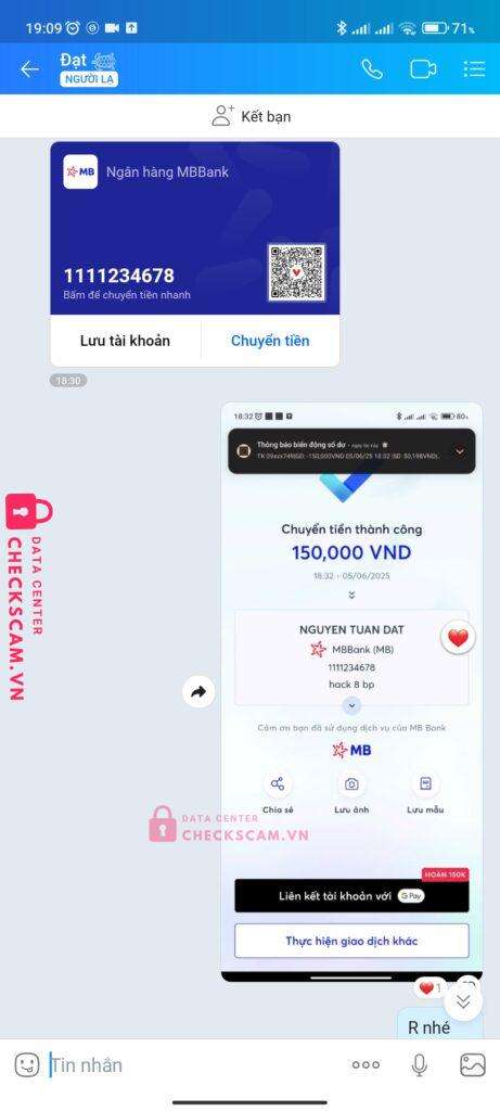 1111234678 Nguyen Tuan Dat MB bị cảnh báo lừa đảo scam