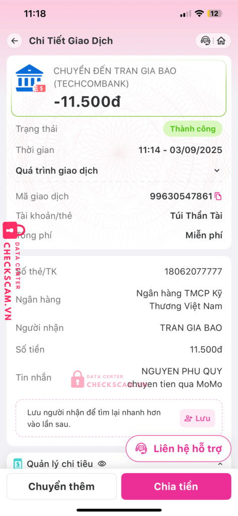 18062077777 Tran Gia Bao Techcombank bị cảnh báo lừa đảo scam