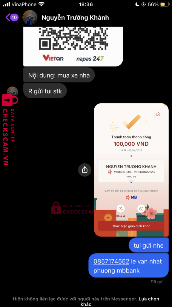 2003200755555 Nguyen Truong Khanh MB bị cảnh báo lừa đảo scam