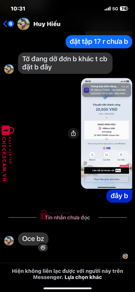 2111112005 Dang Dinh Hieu MB bị cảnh báo lừa đảo scam