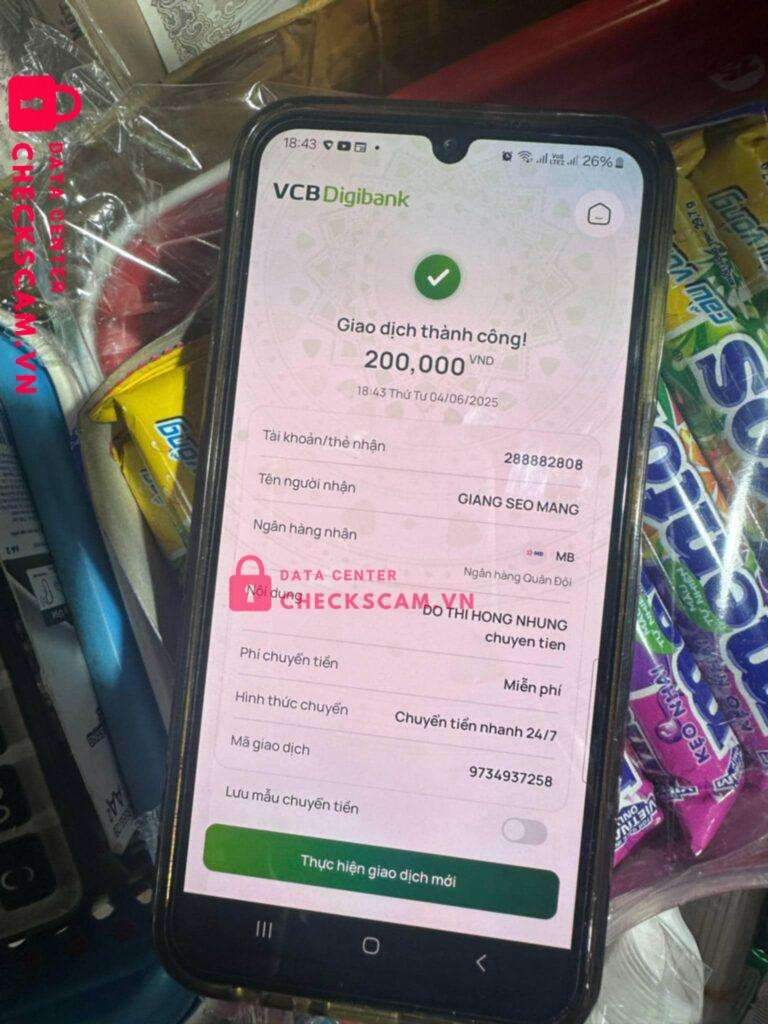 288882808 Giang Seo Mang MB bị cảnh báo lừa đảo scam