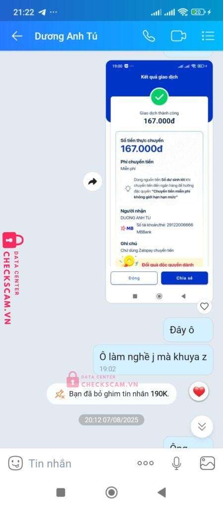 29122006666 Duong Anh Tu MB bị cảnh báo lừa đảo scam