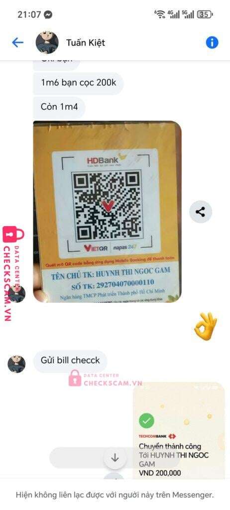 292704070000110 Huynh Thi Ngoc Gam HD BANK bị cảnh báo lừa đảo scam