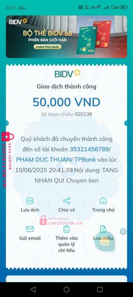 35321456789 Pham Duc Thuan TP BANK bị cảnh báo lừa đảo scam