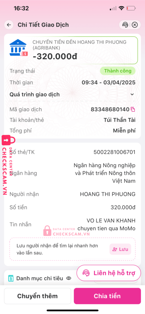 5002281006701 Hoang Thi Phuong Agribank bị cảnh báo lừa đảo scam