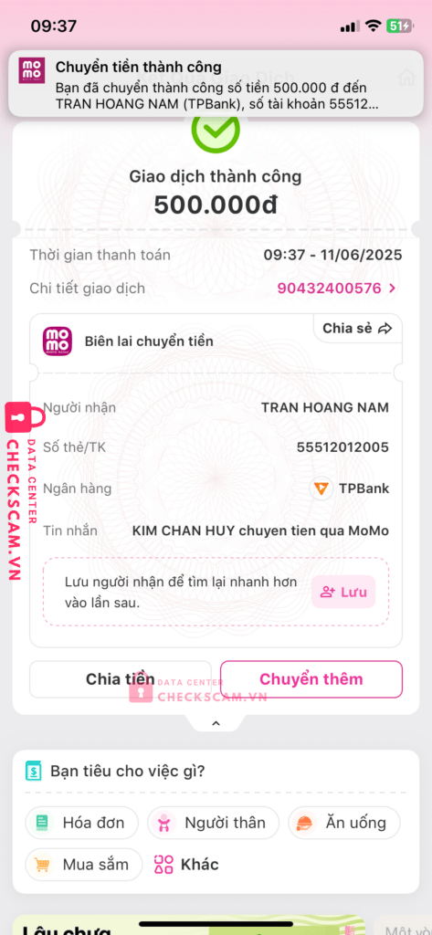 55512012005 Tran Hoang Nam TP BANK bị cảnh báo lừa đảo scam