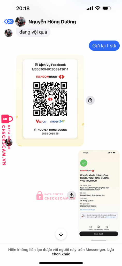 5558008555 Nguyen Hong Duong Techcombank bị cảnh báo lừa đảo scam