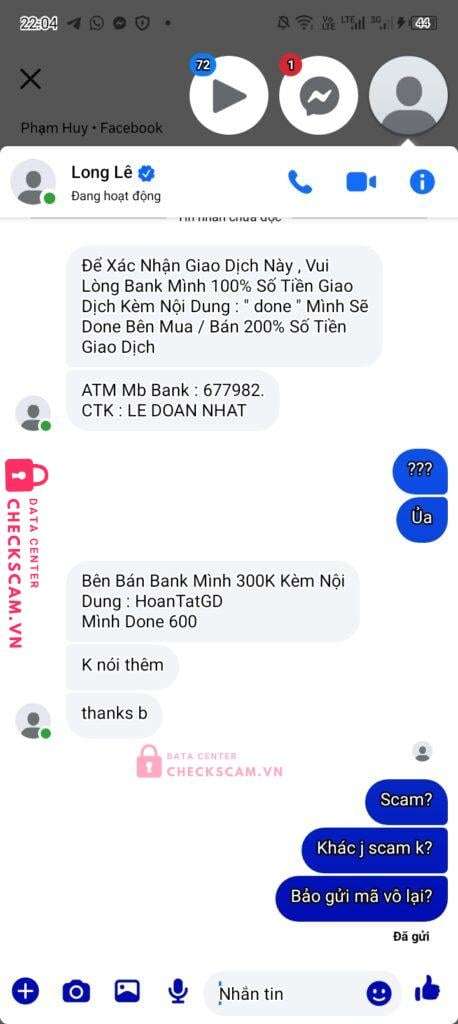 677982 Le Doan Nhat MB bị cảnh báo lừa đảo scam