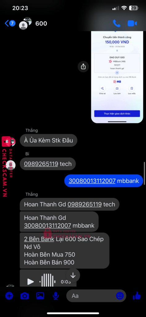 707277 Dao Duy Giei MB bị cảnh báo lừa đảo scam