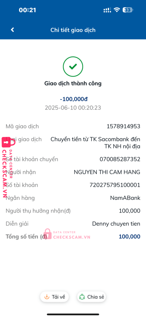 720275795100001 Nguyen Thi Cam Hang Nam Á Bank bị cảnh báo lừa đảo scam
